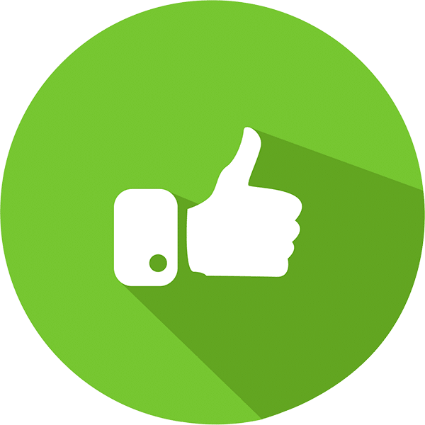 A thumbs up icon on a green circle background