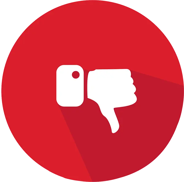 A thumbs down icon on a red circle background