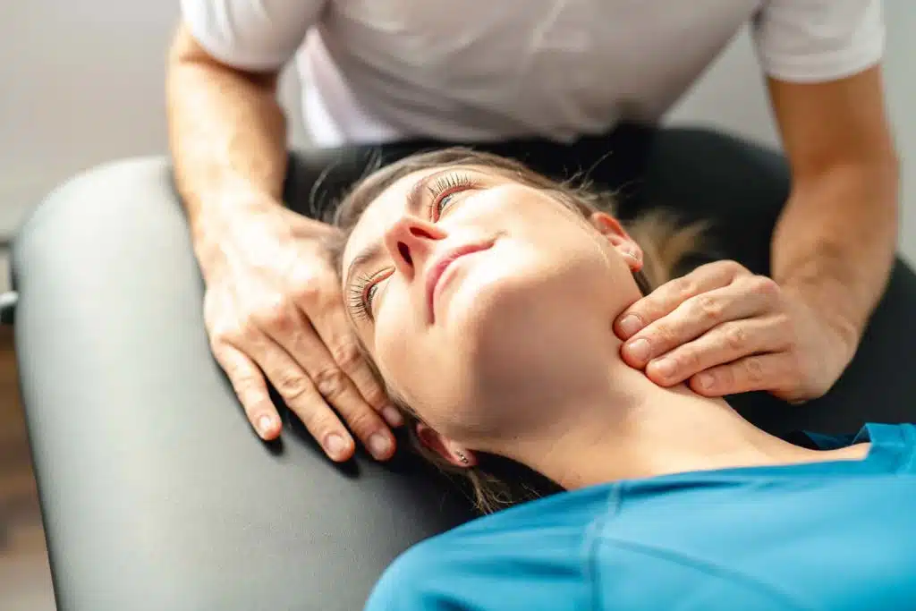 Chiropractor is doing some chiropractic treatment to the patient.